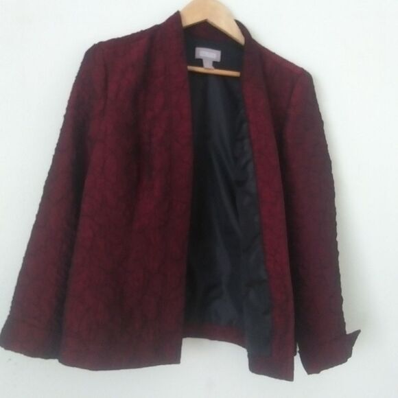 Chico's Iridescent Dark Red Open-Front Crinkle Satin Blazer, Chico's Size 1 - Picture 5 of 11